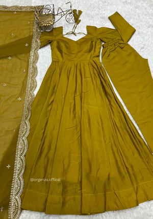 Roman Silk Chanderi Plain Anarkali Kurti - Orgenza Store