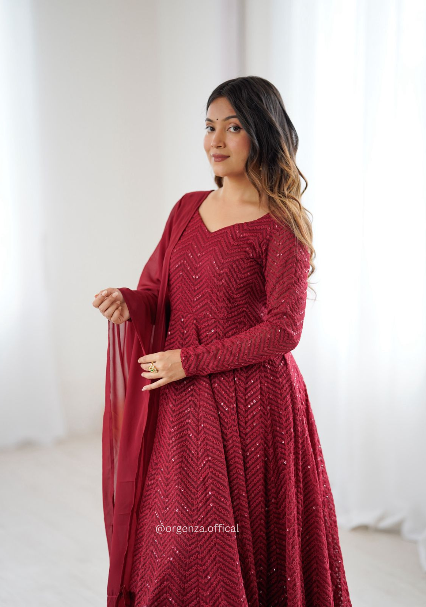 Georgette Silk Lukhnowi Sequence Work Anarkali