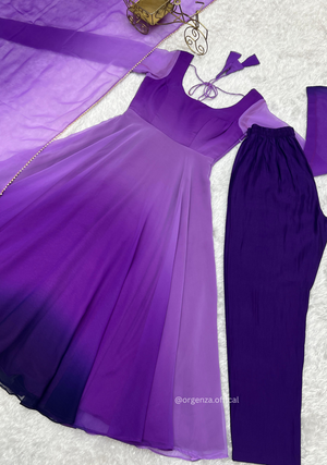 Georgette Plain Anarkali With Dupatta And Pant - Orgenza Store