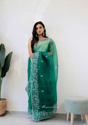 Bottel Green Colour Embroidery Thread Work Saree - Orgenza Store - digisoch