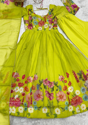Floral Organza Anarkali With Dupatta And Pant - Orgenza Store