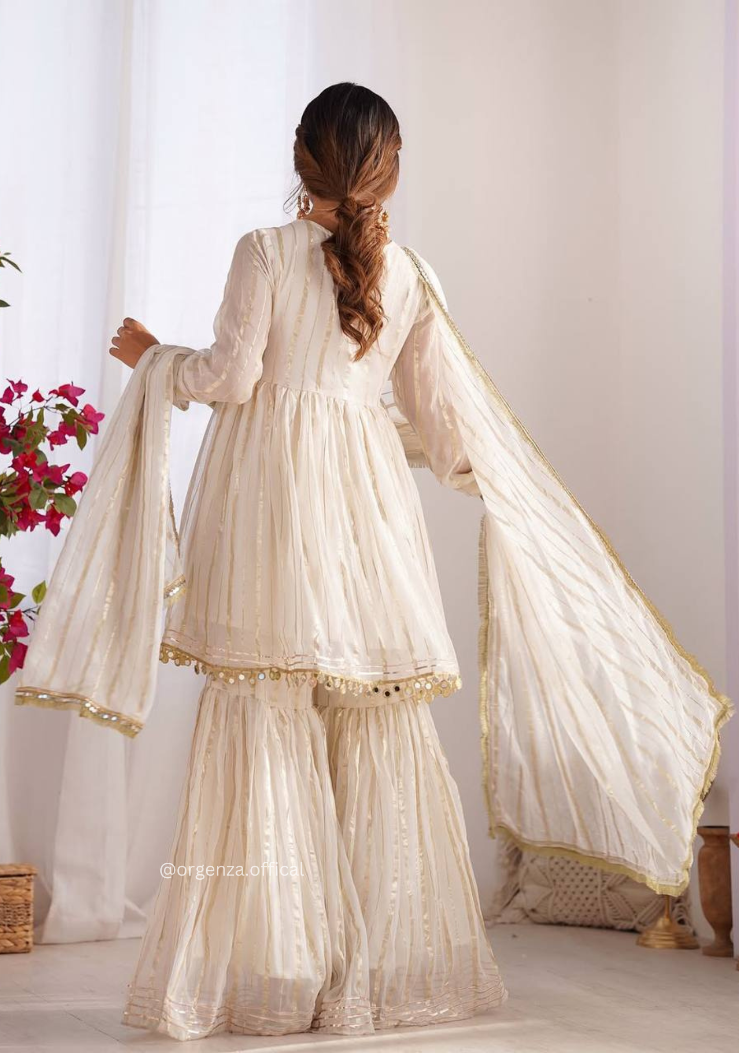Off White Colour Kediya Sharara Palazzo Fully Stitched Kurti