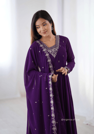 Purple Colour Georgette Anarkali With Dupatta And Pant - Orgenza Store - digisoch