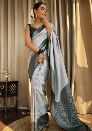 Off White Colour Rich Pallu Saree Jacquard Zari With Blouse - Orgenza Store - digisoch