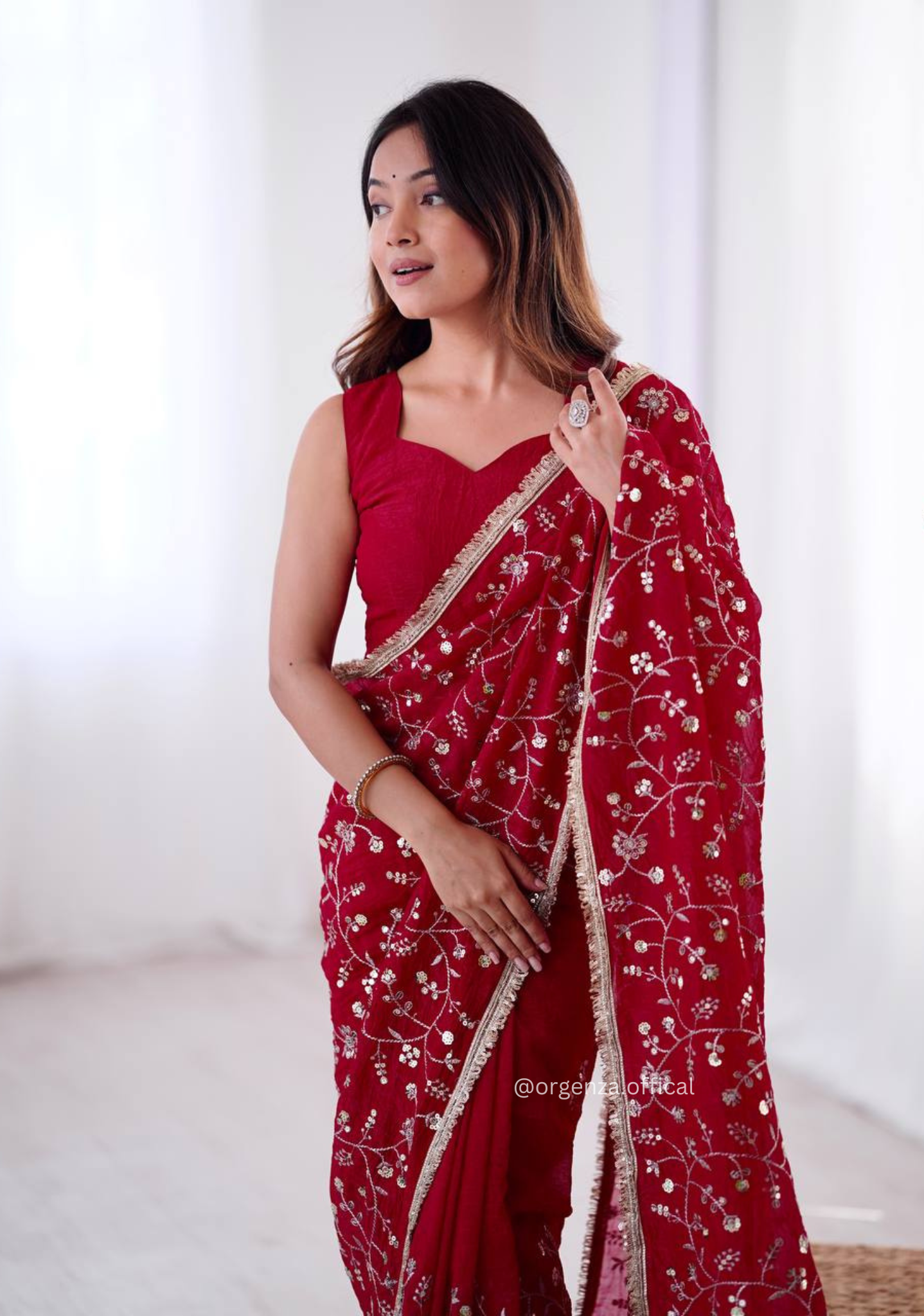 Dark Pink Colour Crunchy Silk Saree