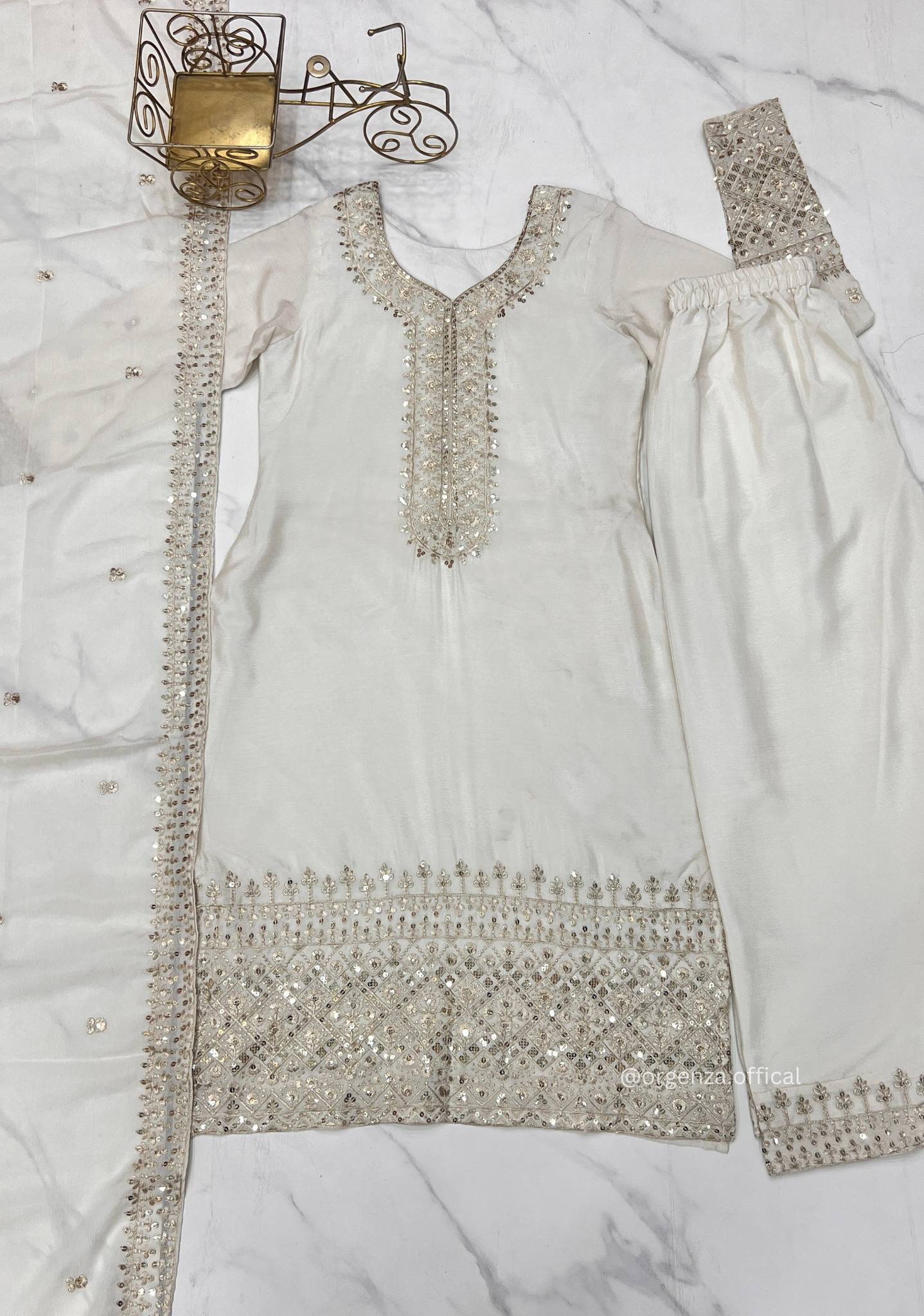 Chinon Silk Fabric Straight Fit Kurta With Dupatta Set - Orgenza Store