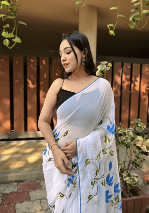Georgette Silk Saree With Handprint - Orgenza Store - digisoch