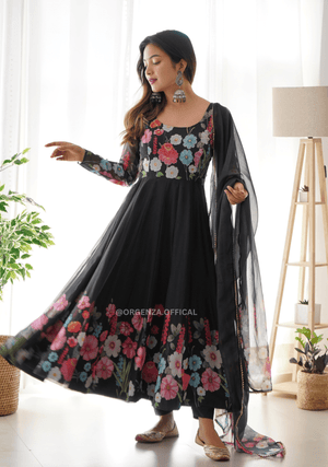 Floral Organza Anarkali With Dupatta And Pant - Orgenza Store