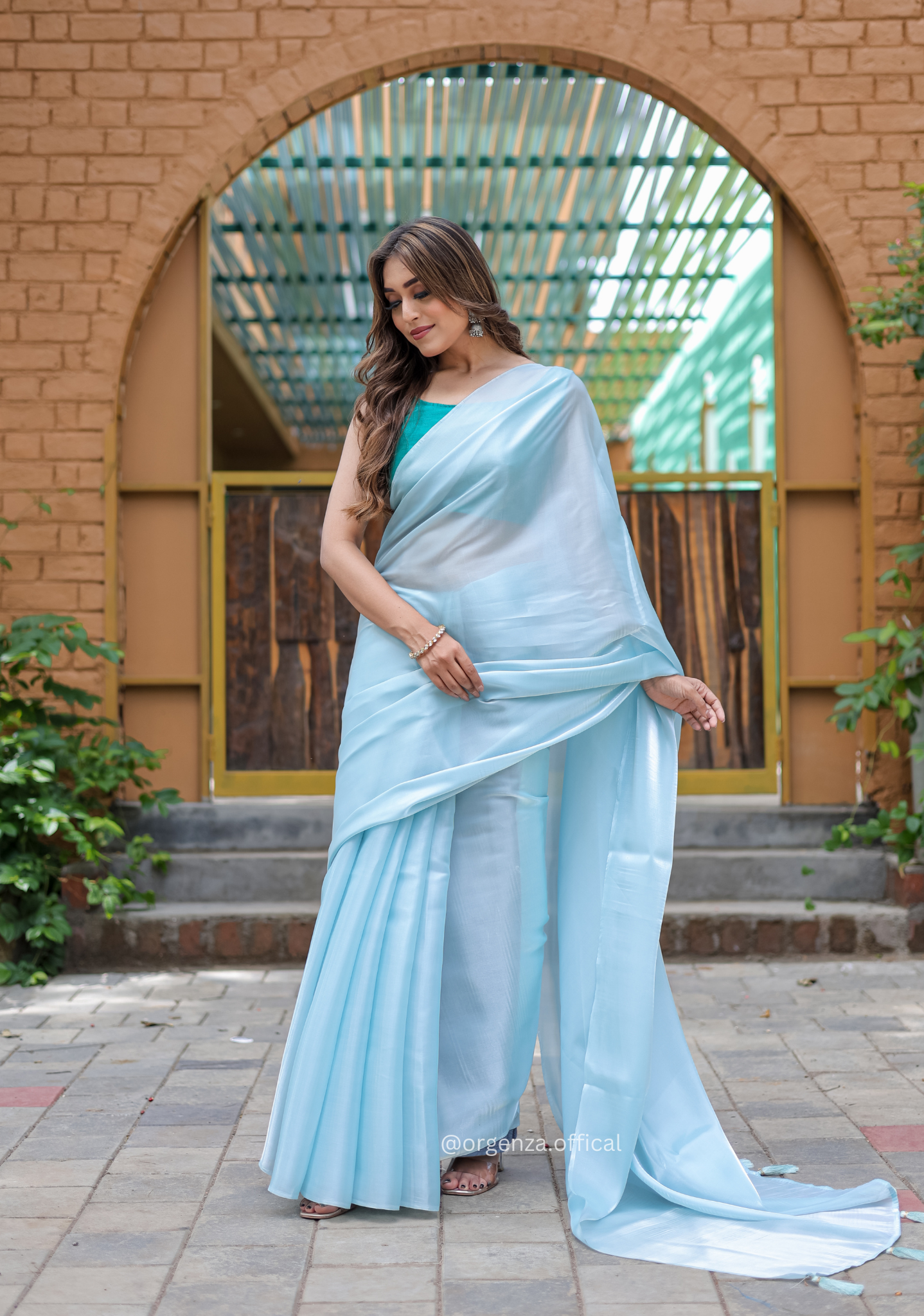 Plain Sky Colour Jimmy Choo Saree - Orgenza Store