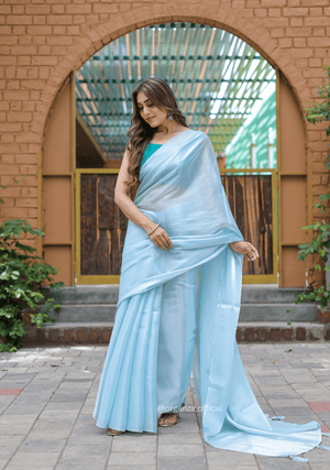 Plain Sky Colour Jimmy Choo Saree - Orgenza Store - digisoch
