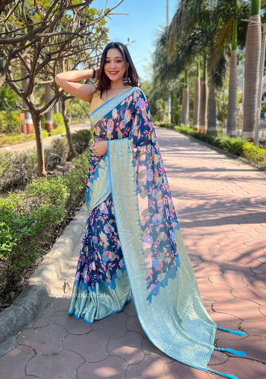 Sky Blue Georgette Saree With Viscose Border