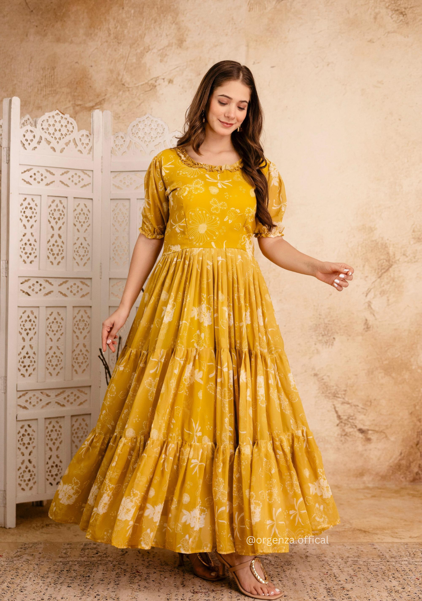 Yellow Colour Georgette Digital Print Maxi - Orgenza Store