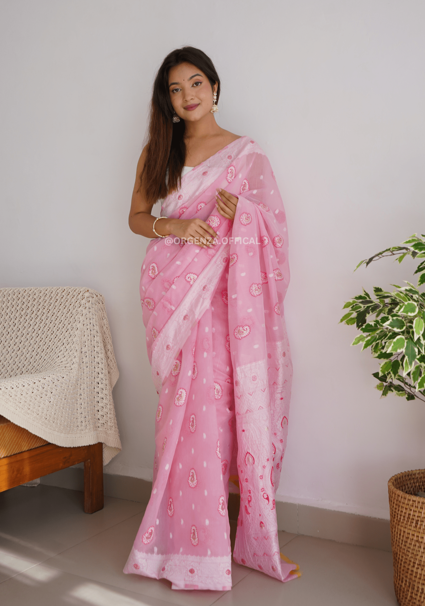 Linen Silk Saree With Badla Weaving - Orgenza Store - digisoch