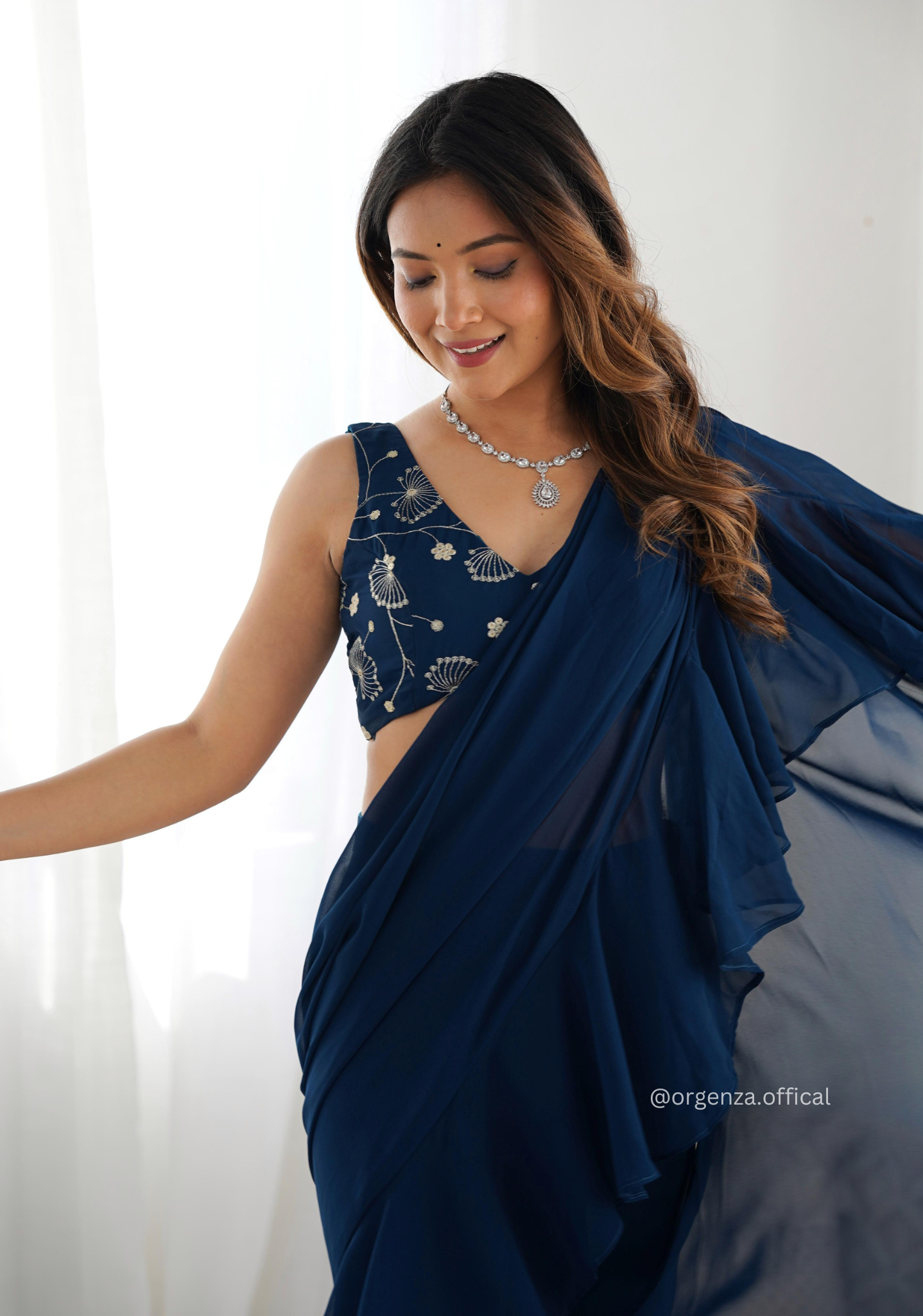 Ready To Wear Teal Blue Colour Sharara Saree - Orgenza Store