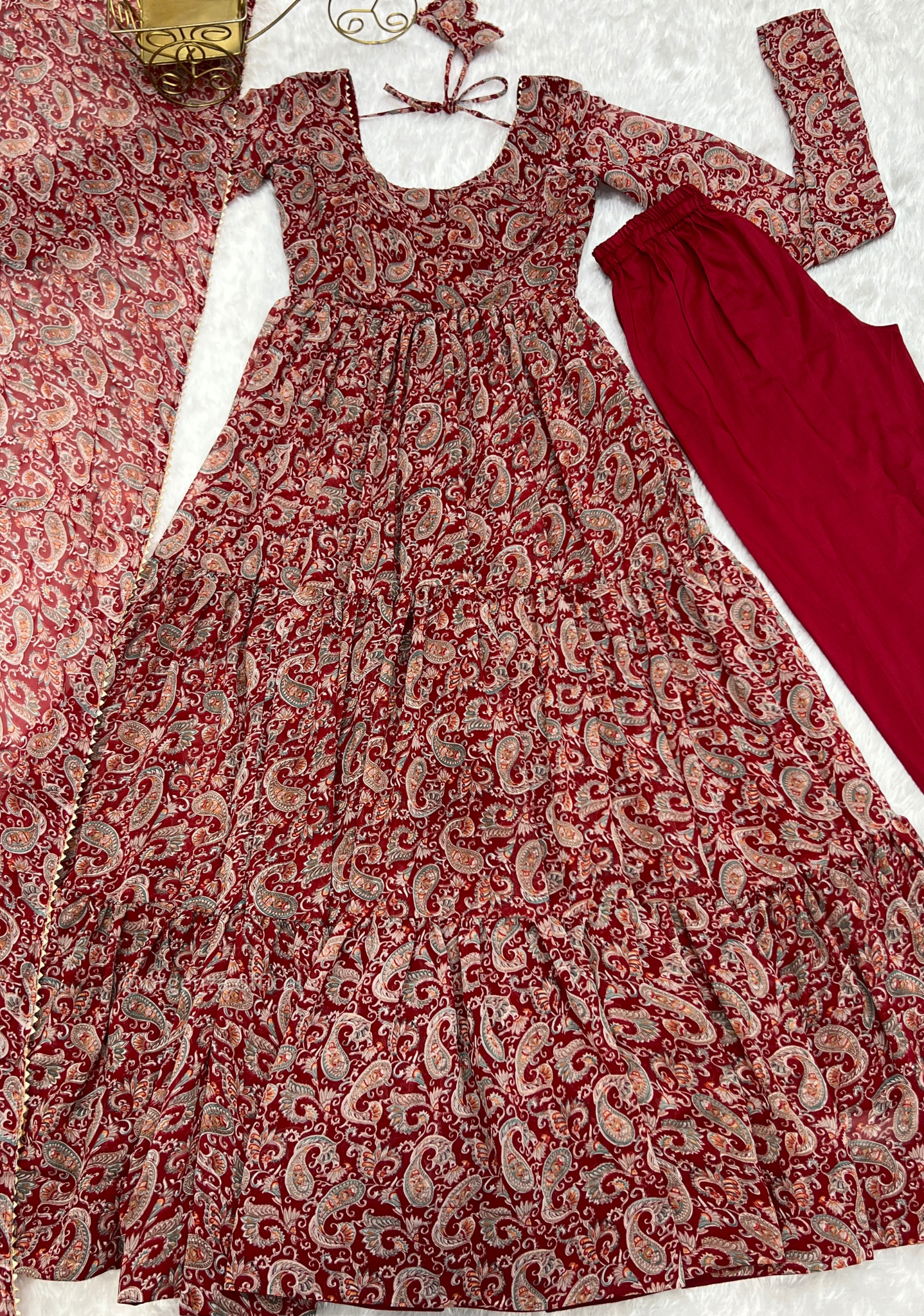 Pure Soft Fox Georgette Kalamkari Print Ruffle Anarkali - Orgenza Store
