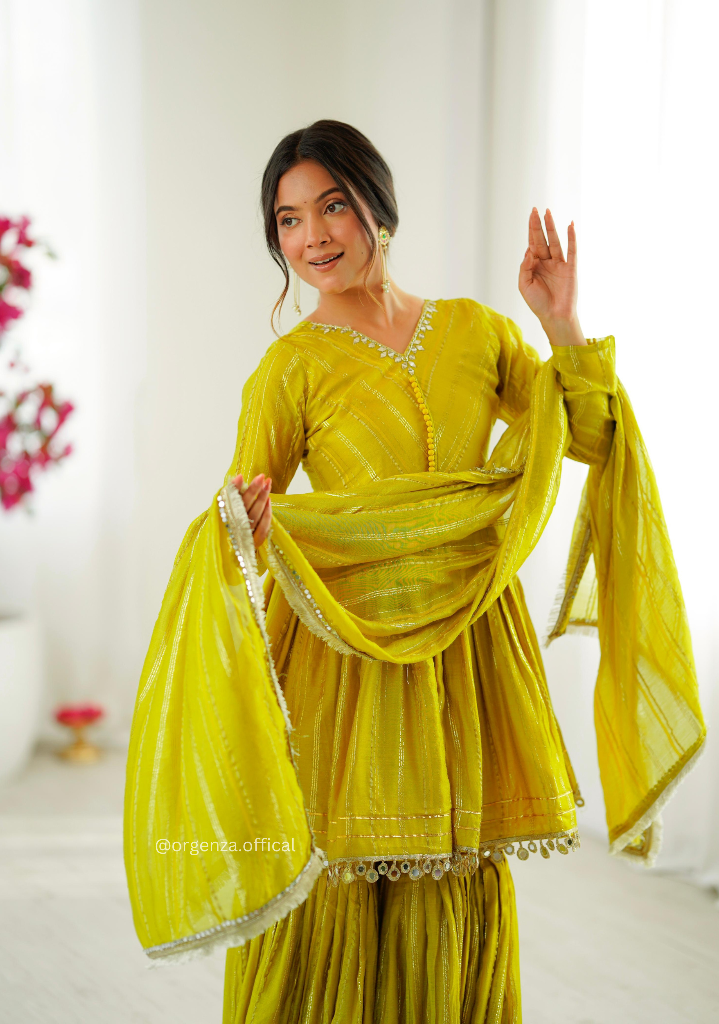 Lemon Colour Kediya Sharara Palazzo Fully Stitched Kurti