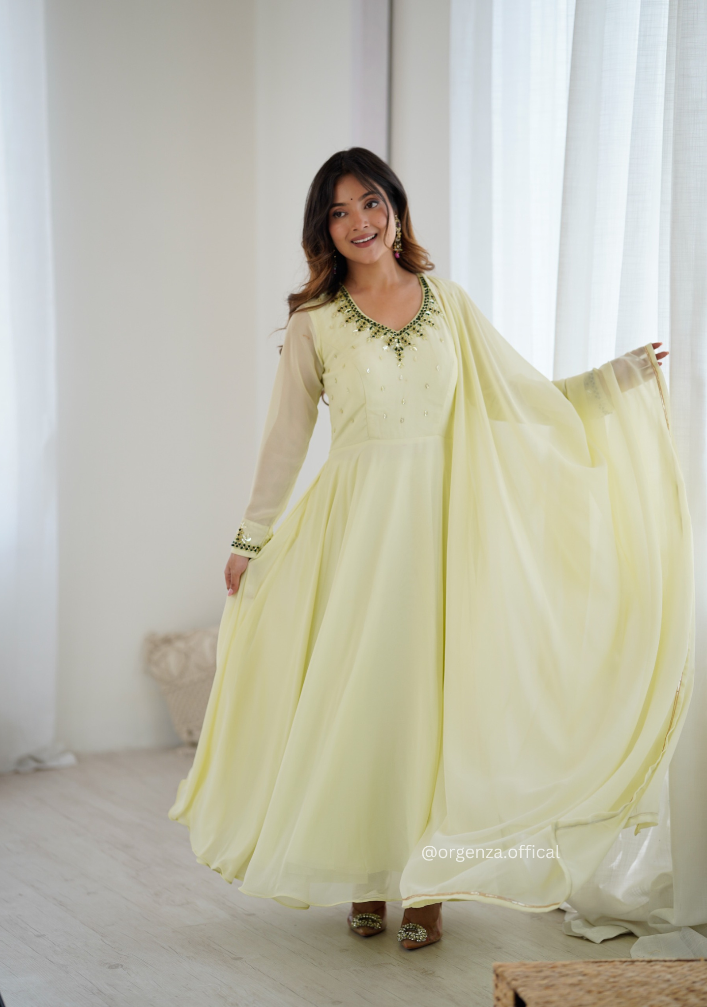 Pista Green Colour Georgette Full Set Anarakali Kurti