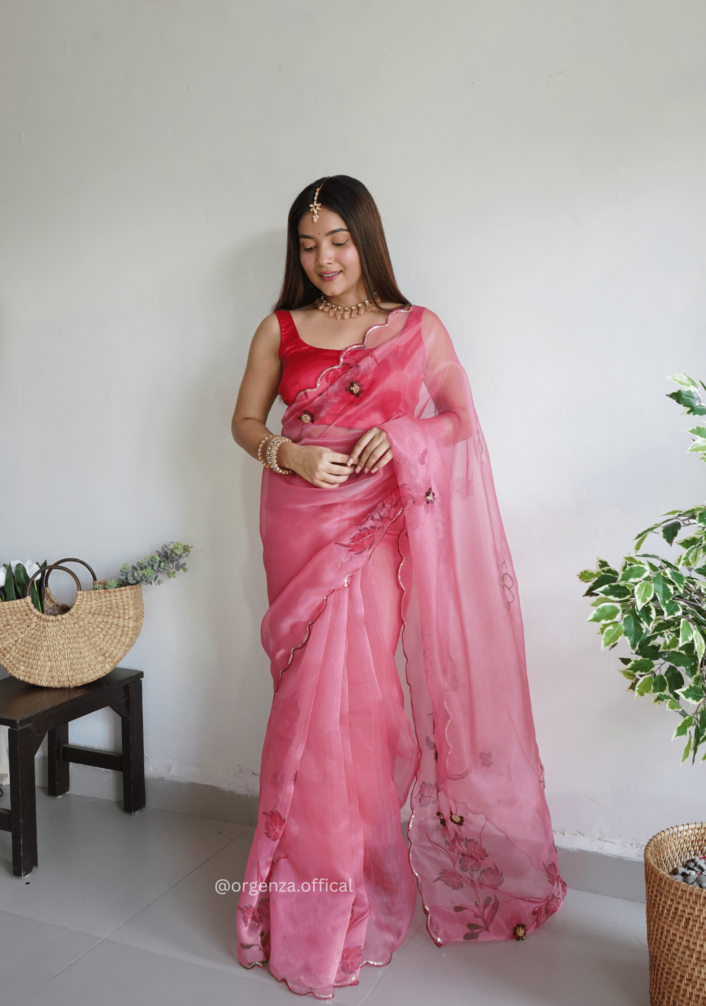 Pink Colour Organza Saree With Handwork - Orgenza Store - digisoch