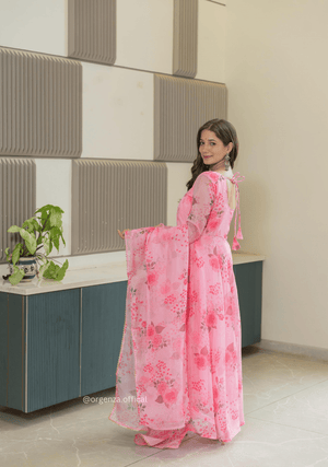 Baby Pink Colour Pure Organza Silk Floral Anarkali Kurtis - Orgenza Store - digisoch