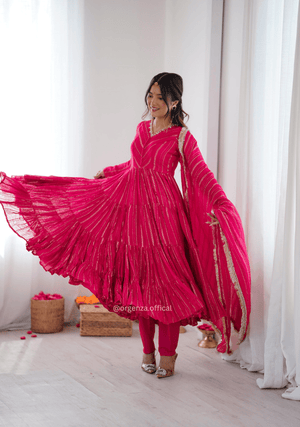 Mal Chanderi Mirror Work Ruffle Gown Set with Dupatta – Fully Stitched - Orgenza Store - digisoch