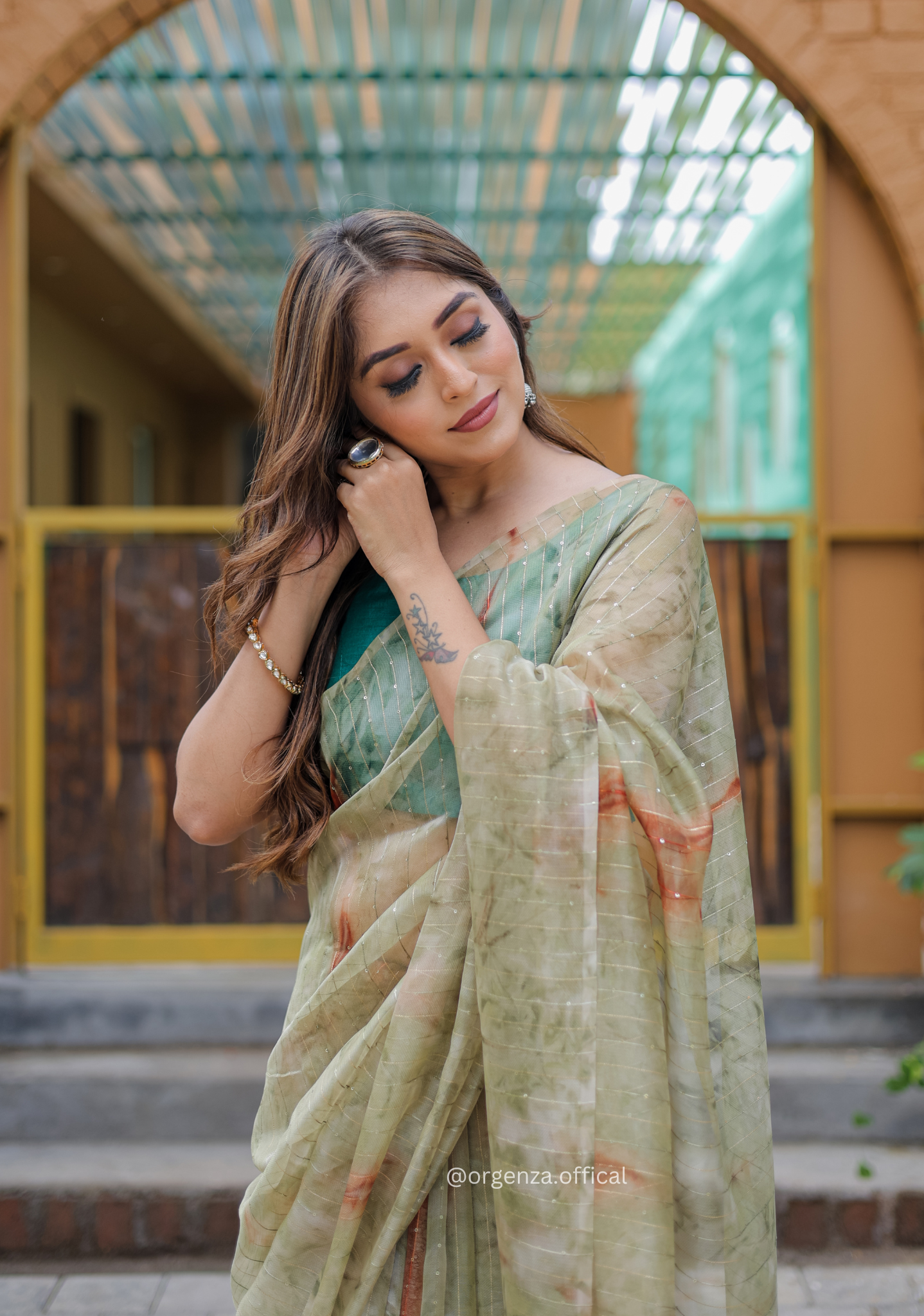 Organza Furr Saree With Sequence Lining - Orgenza Store