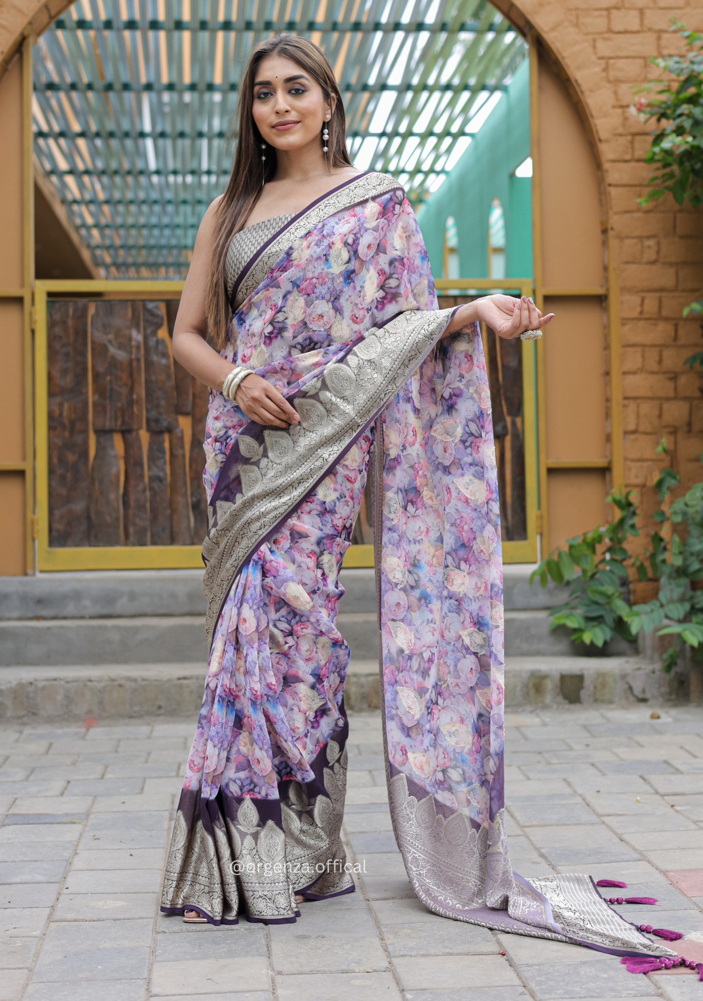 Purple Georgette Saree With Viscose Border - Orgenza Store