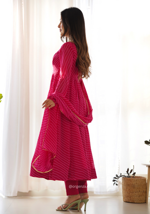 Pink Laheriya Print Anarkali Kurti - Orgenza Store