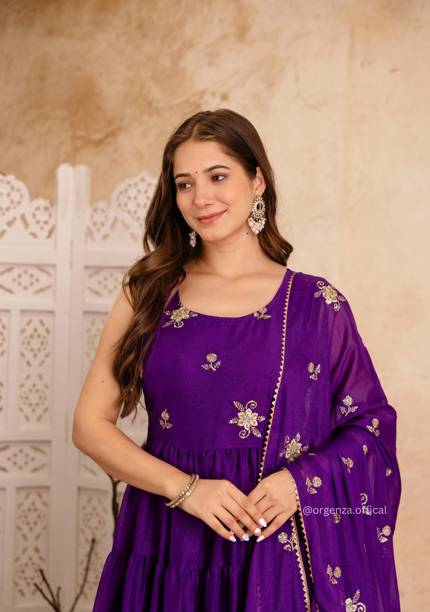 Purple Colour Star Georgette Fabric Ruffle Anarkali Kurti - Orgenza Store