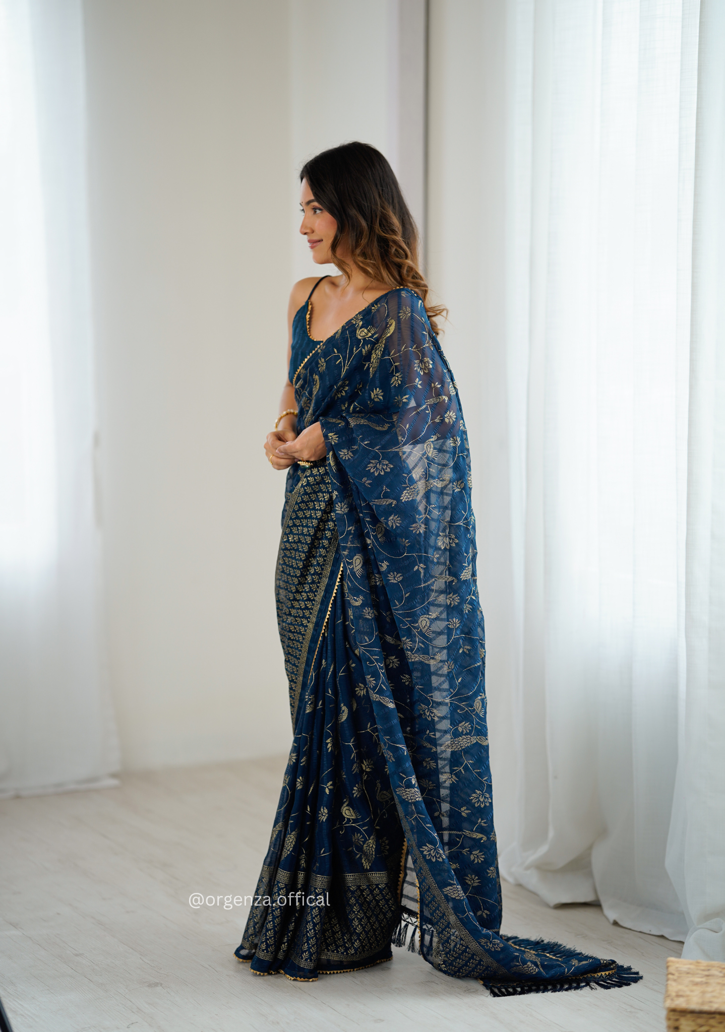 Morpich Colour Georgette Silk Saree