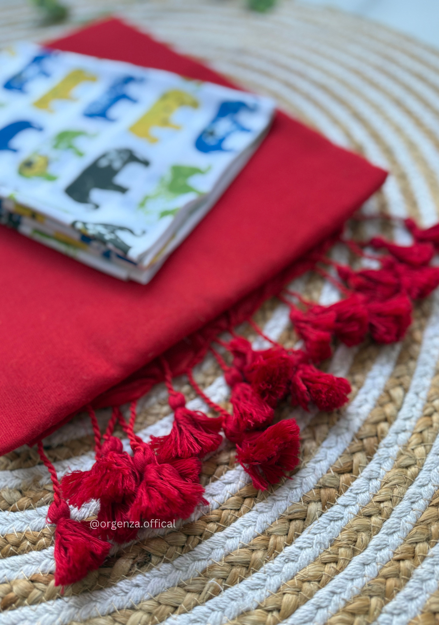 Red Colour Cotton Saree With Multi Elephant Print Blouse