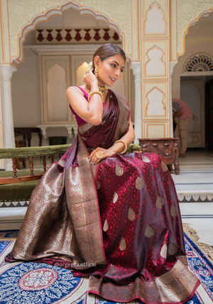 Maroon Colour Lichi Silk Saree With Jacquard Zari Work - Orgenza Store - digisoch