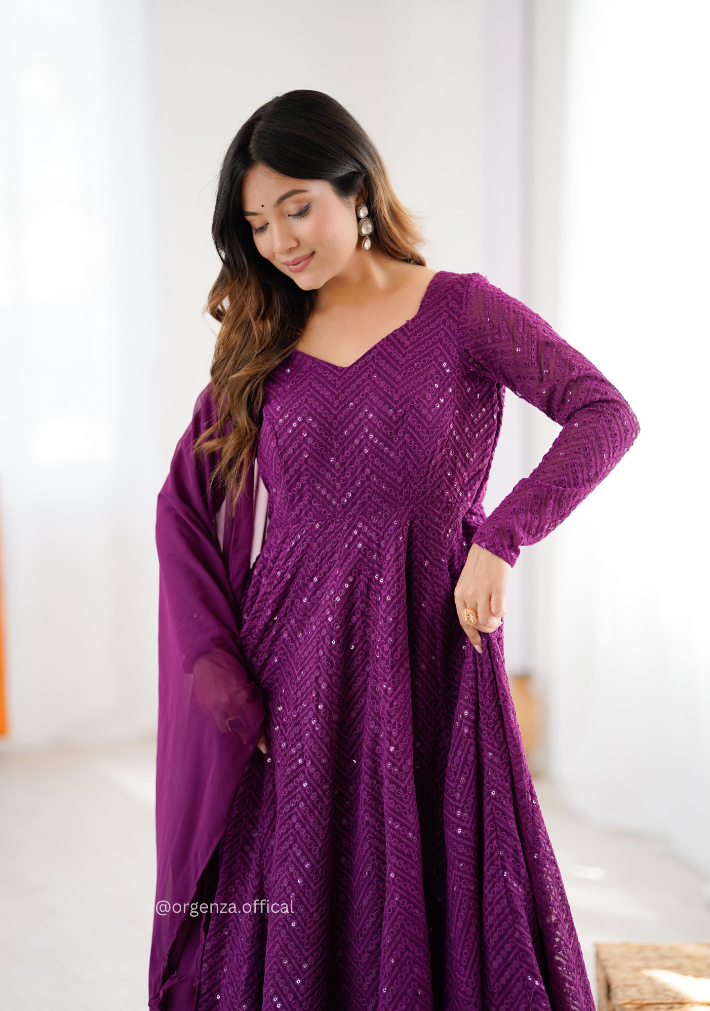 Georgette Silk Lukhnowi Sequence Work Anarkali - Orgenza Store
