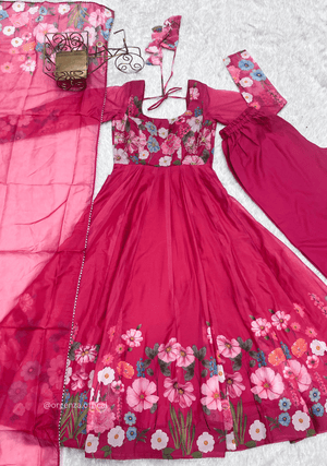Floral Organza Anarkali With Dupatta And Pant - Orgenza Store