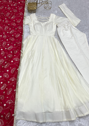 Off White Colour Vichitra Silk Anarkali Kurti - Orgenza Store