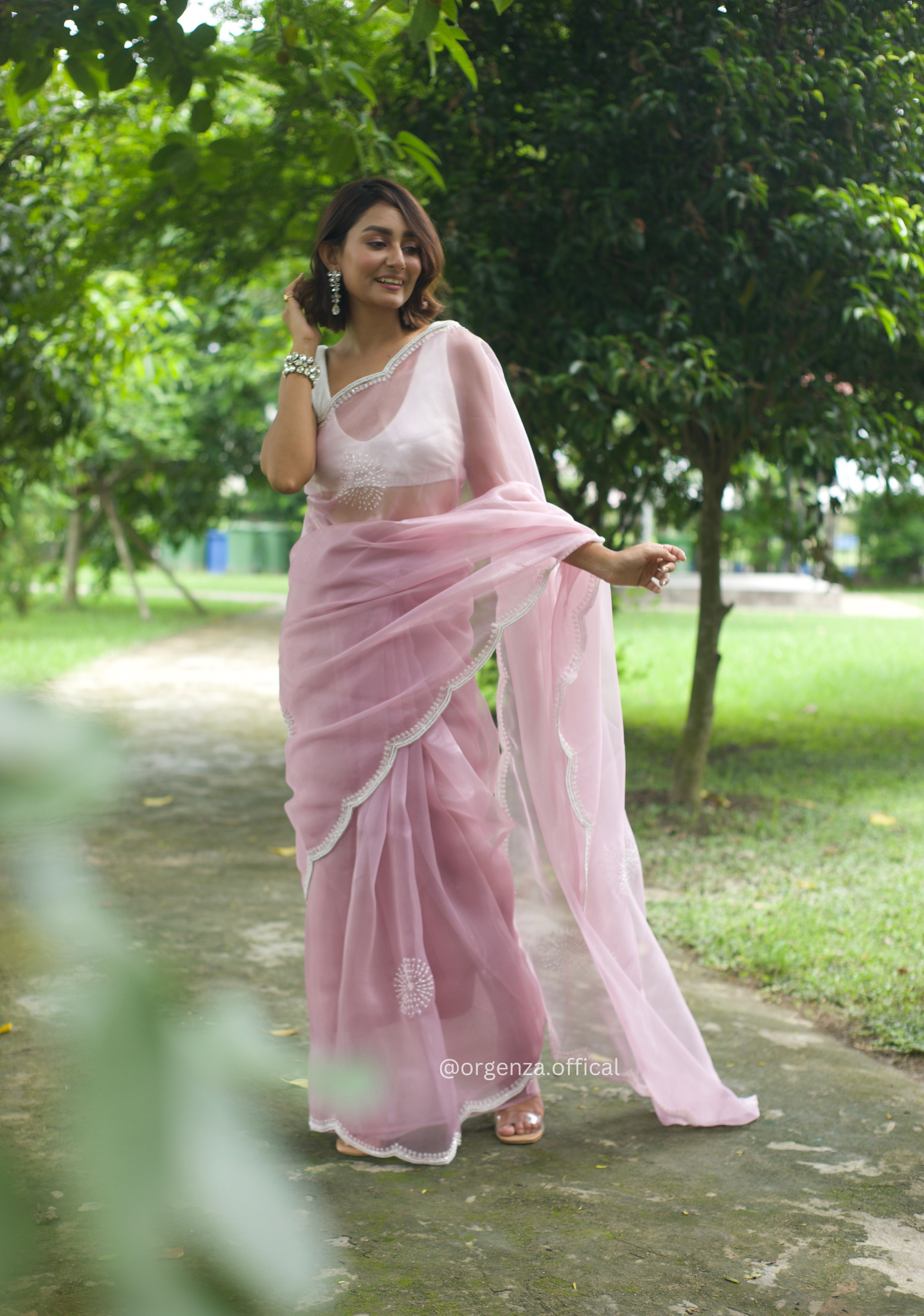 Baby Pink Colour Organza Saree With Hand Work - Orgenza Store