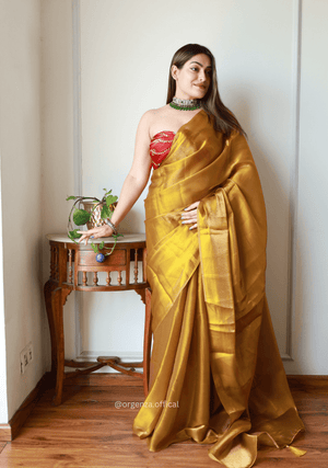 Plain Golden Colour Jimmy Choo Saree - Orgenza Store - digisoch