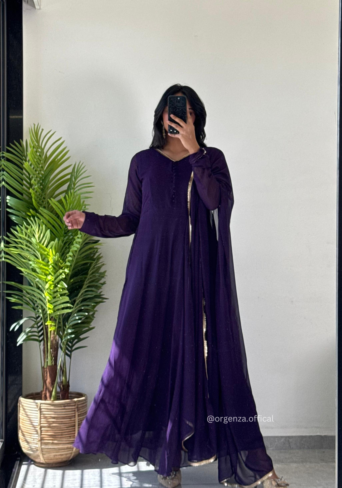 Purple Colour Pure Georgette Gown - Orgenza Store