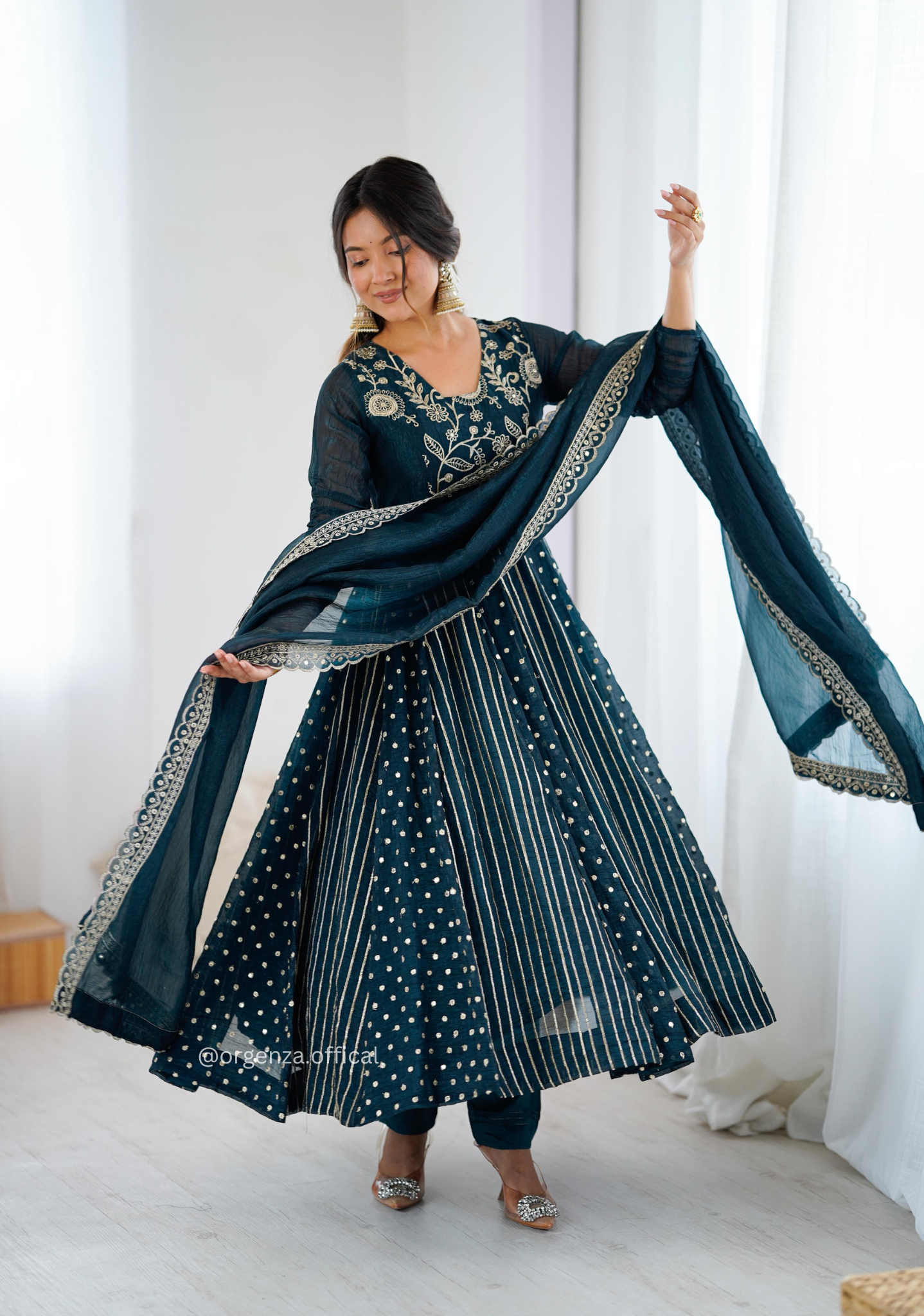 Morpitch Colour Crunchy Silk Anarkali Kurti