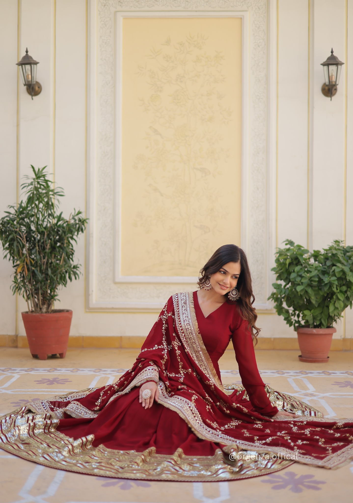 Maroon Colour Soft Fox Blooming Zari Sequins Gown - Orgenza Store