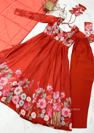 Floral Organza Anarkali With Dupatta And Pant - Orgenza Store