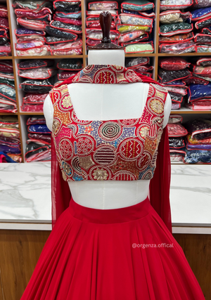 Red Colour Georgette Lengha Choli - Orgenza Store