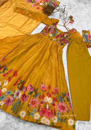 Floral Organza Anarkali With Dupatta And Pant - Orgenza Store