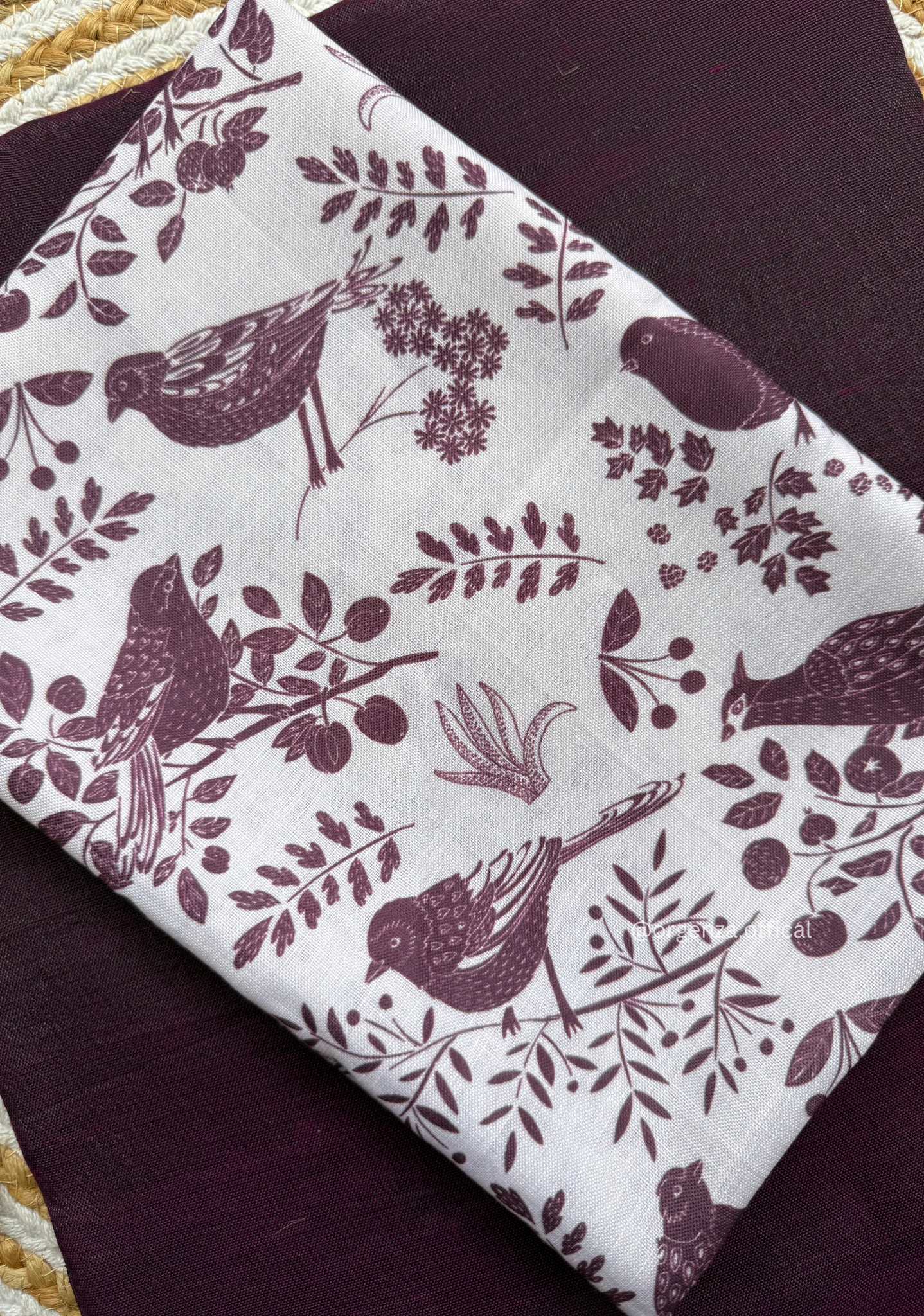 Wine Colour Cotton Saree With Birds Print Blouse