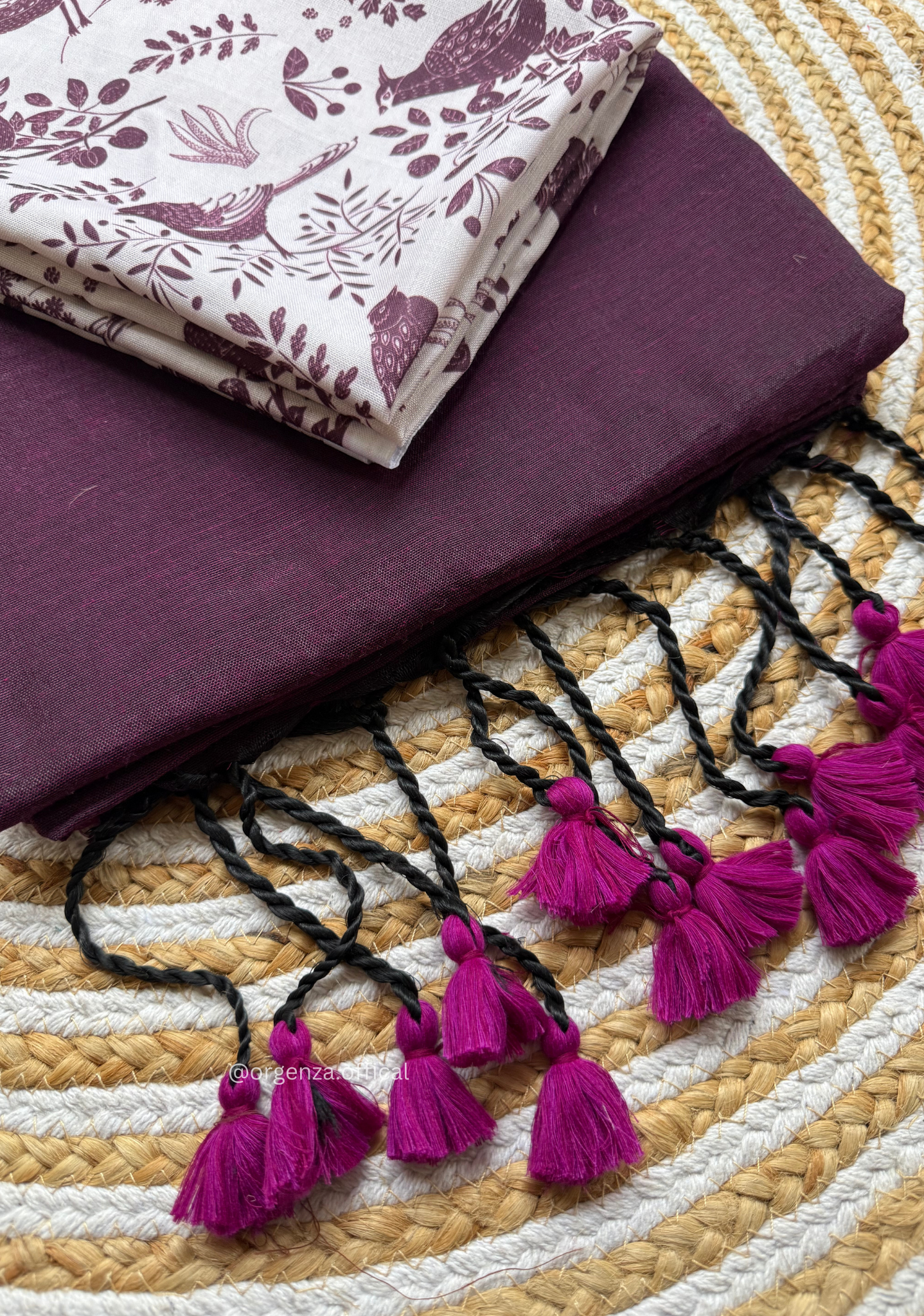 Wine Colour Cotton Saree With Birds Print Blouse