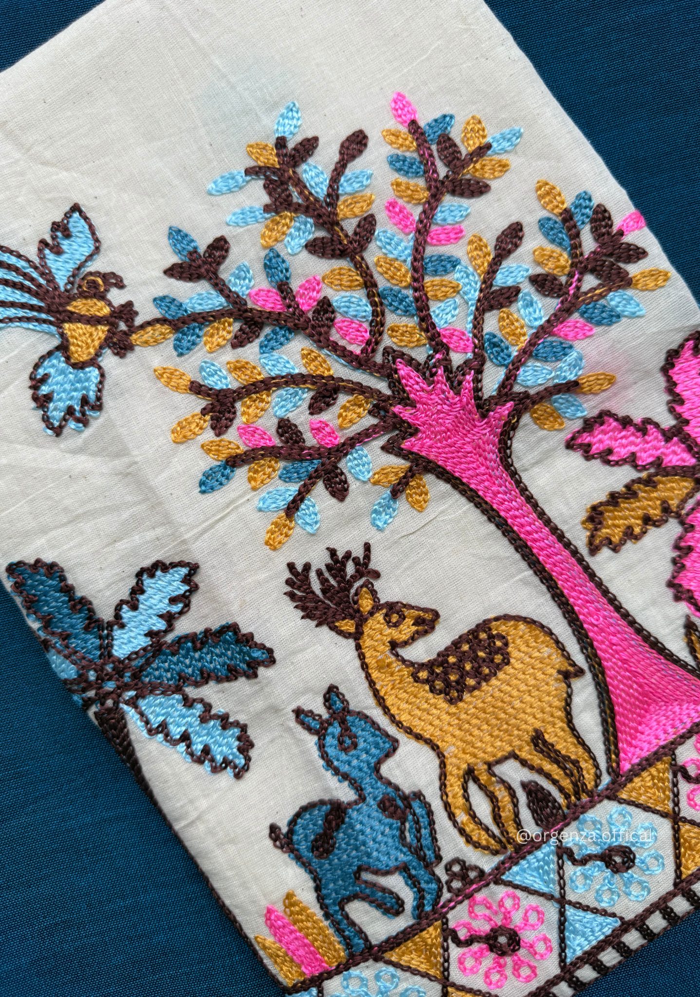 Rama Blue Colour Cotton Saree With Deer Embroidery Blouse