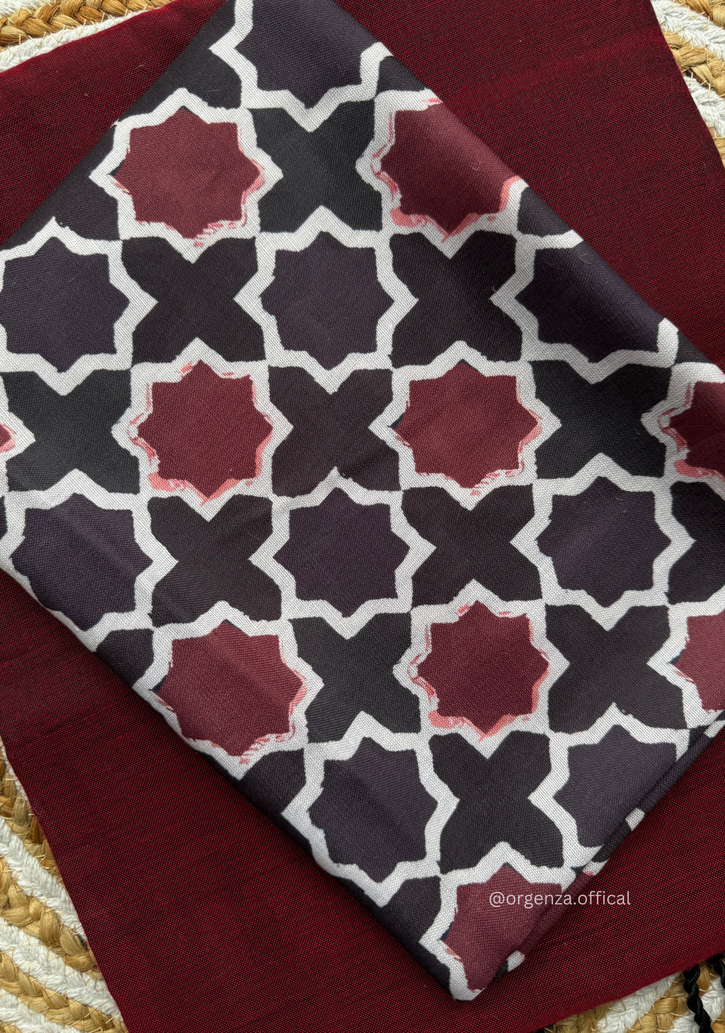 Maroon Colour Cotton Saree With Block Print Blouse