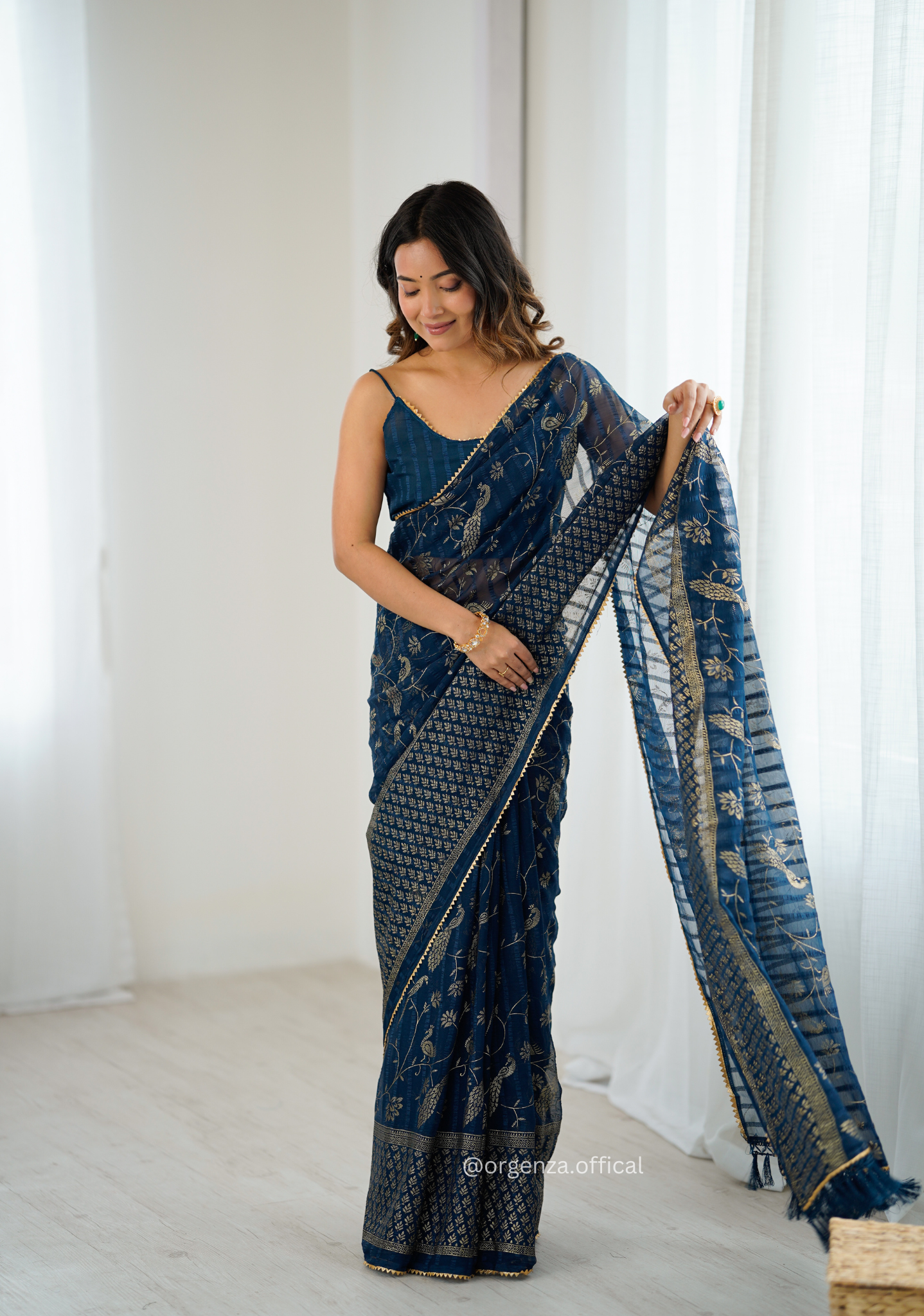 Morpich Colour Georgette Silk Saree