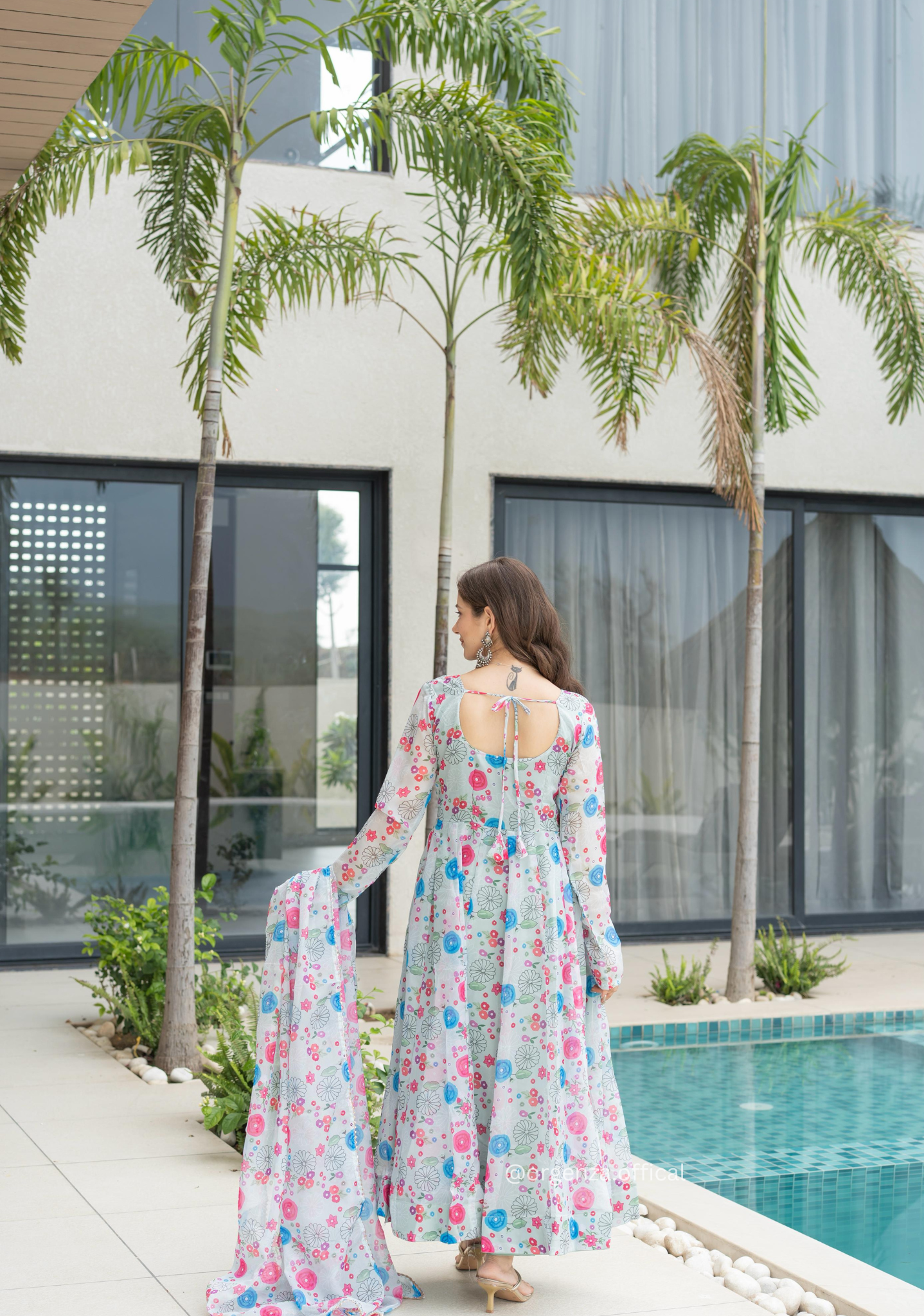 Multi Colour Pure Organza Silk Floral Anarkali Kurtis