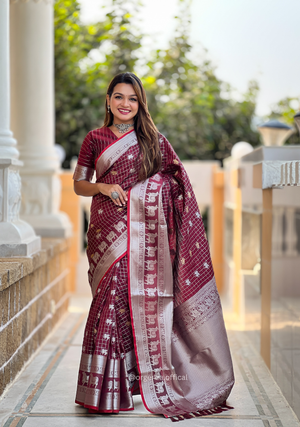Brown Colour Silk Saree With Gold And Silver Zari - Orgenza Store - digisoch