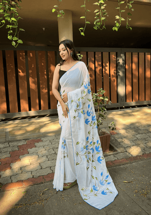 Georgette Silk Saree With Handprint - Orgenza Store - digisoch